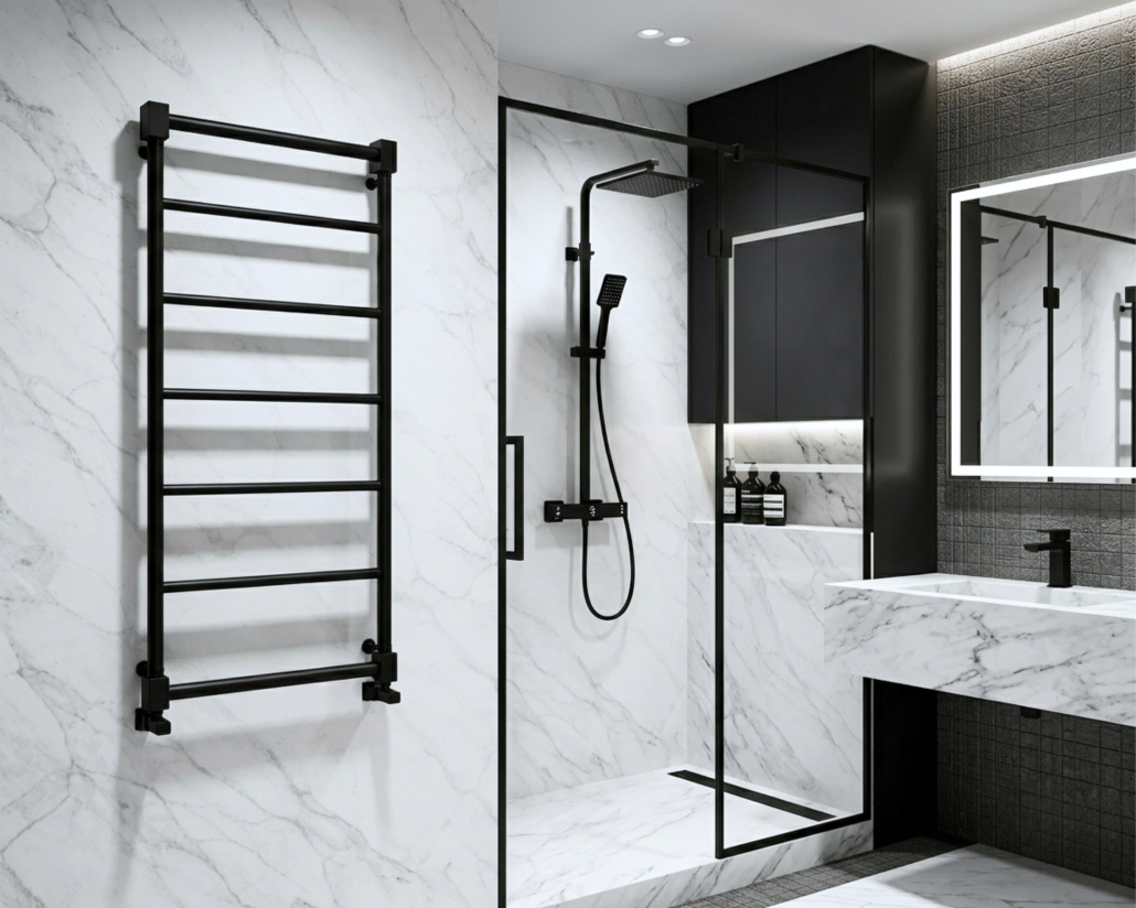 Nexo w pokryciu czarny mat. Grzejnik nowoczesny